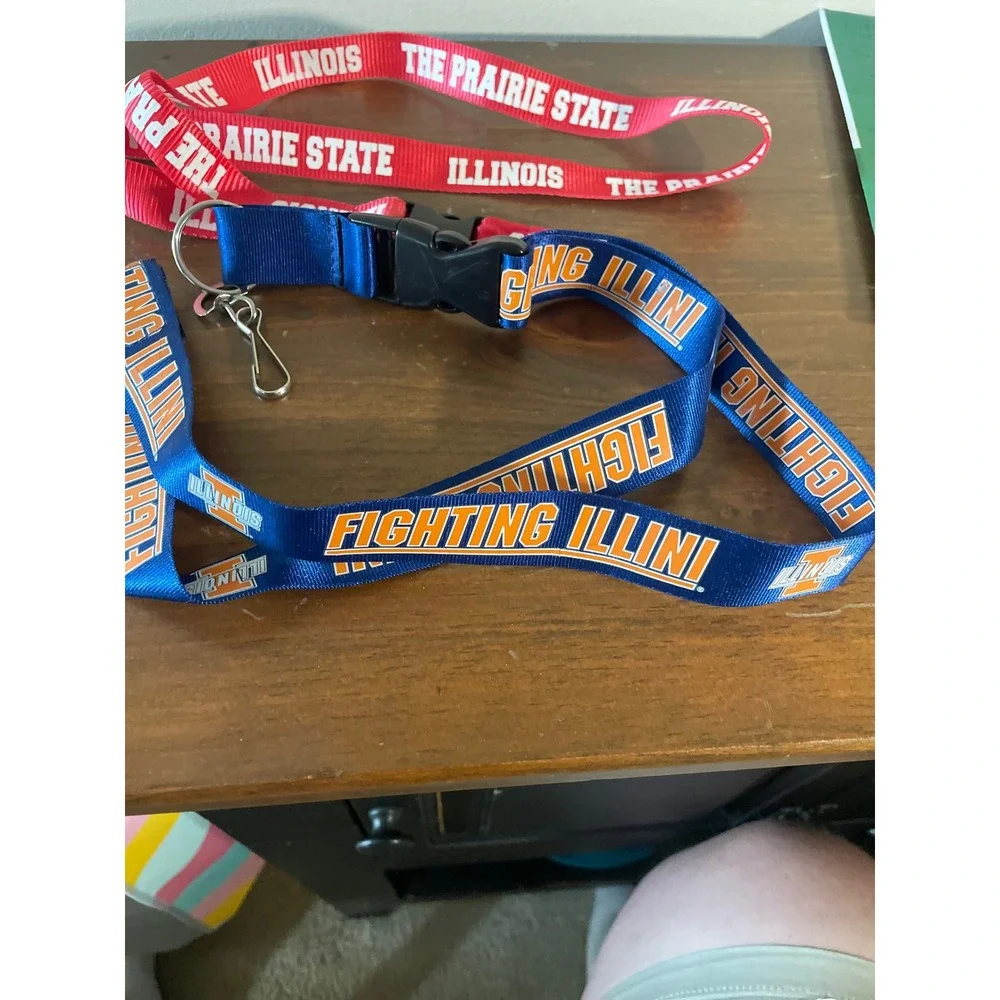 Lot of 2 Illinois Fighting Illini & The Prairie State Lanyards Blue Red NCAA